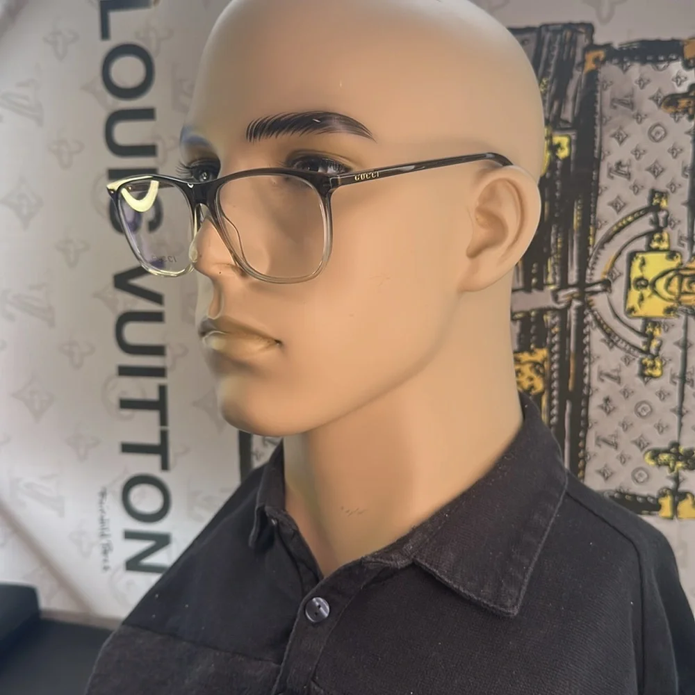Gucci GG0554O 004 Grey/Clear Rectangular Men's Eyeglasses